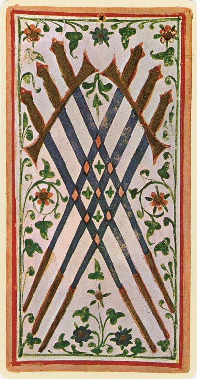 The Six of Swords, facsimile of a tarot card from the 
